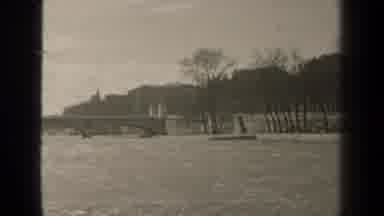 Paris France (1947): Gray Scene Of River And Part Of A Bridge With Trees And A