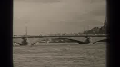 Paris France (1947): An Arch Bridge Built Over Water With Automobiles Travelling