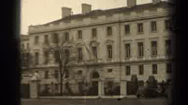 Paris France (1947): Front End Of Gated Building With Foliage And Barren Tree
