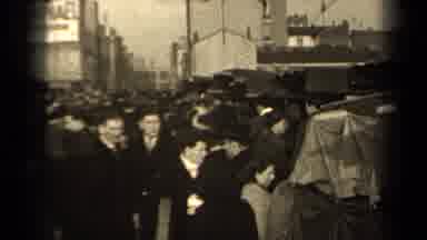 Paris France (1947): Dark Coat-And-Hat-Clad Pedestrians Clog A Bustling Congested