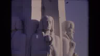 Los Angeles California USA-1967: Large White Stone Monument with Bearded Male Statues