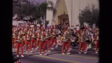 Los Angeles California USA (1967): A Marching Band Group In Uniform Marching Down