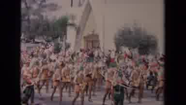 Los Angeles California USA (1967): Marching Band Archery Bows Robin Hood Hats