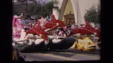 Los Angeles California USA (1967): Parade Float Depicting Dolphins Pulling A Shell