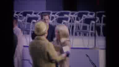 RONALD REGAN INAGURATION SACRAMENTO CAL-1967: Woman in Yellow Hat Embraces Blonde Woman