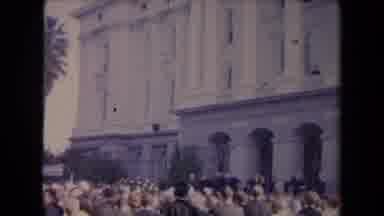 Ronald Regan Inaguration Sacramento Cal-1967: A Crowd Of People Gather In Front