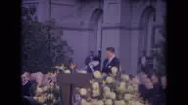 Ronald Regan Inaguration Sacramento Cal (1967): Man In Black Suit Giving Speech At
