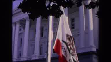 Ronald Regan Inaguration Sacramento Cal (1967): A View Of A Flag Being Hung Up On
