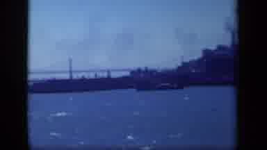 New York USA (1941): Panorama Cut Of A Bridge Over A Very Blue Body Of Water