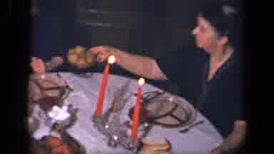 Sebring Ohio USA (1942): Eating Food Candles Girls Passing Dish Table Cloth Old