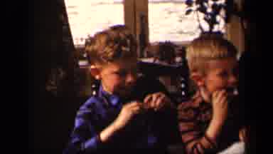 Sebring Ohio USA (1942): Two Young Boys And Their Father Enjoy A Snack And Go