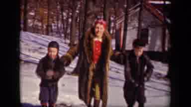Sebring Ohio USA-1942: Mom and Children Smiling in Winter Snow