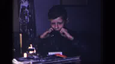 Sebring Ohio USA (1942): Boy Recording Himself Practicing The Harmonica