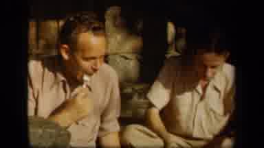 Skyline Drive Virginia USA (1943): Two Friends Eating In A Half-Dark Place Where