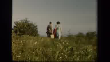 Skyline Drive Virginia USA-1943: Couple Walking With Bags Through Meadow