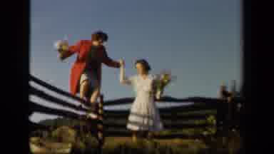Skyline Drive Virginia USA (1943): Girl Holding Flowers Helps Friend Also Holding