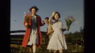Skyline Drive Virginia USA (1943): Two Women Walk By Carrying Bouquets Of Flowers
