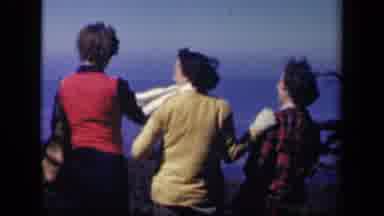 Skyline Drive Virginia USA (1943): Three Women Looking At Water On Bright Windy