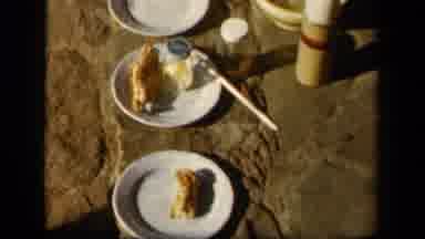 Skyline Drive Virginia USA (1943): Dinner Spread Of Rice And Chicken On The Floor