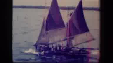 Leyte Gulf Philippines (1944): People Guide Ship With Colorful Sails Over The