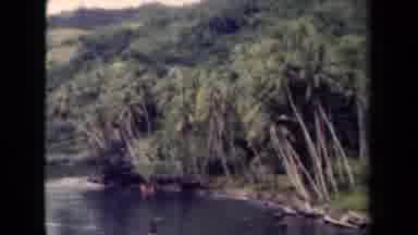 Papua New Guinea (1944): Island With Palm Trees Shows In Bright Ocean Or Lake