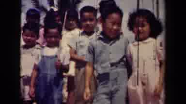 Kauai Hawaii USA (1944): Small Children Standing In Line At Park Picnic On A