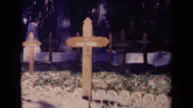 France (1945): Vintage Film Of A Cemetery With Wooden Crosses With Shadows Of
