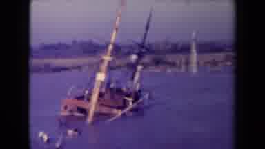 France (1945): Red And White Old Barge Or Ship Sinking Slowly Into A River Near A