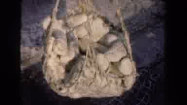 Netherlands (1946): A Lot Of Burlap Bags In A Braided Net Swinging Above The