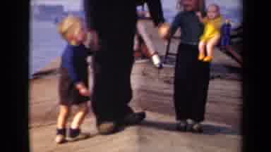 Netherlands (1946): Father Of Two Holds Children's Hands While Exploring The Docks