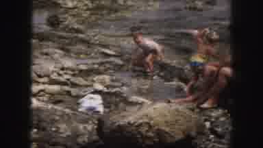 Kansas City Missouri (1959): Mid Century Family Playing On Rocks At Sea Shore