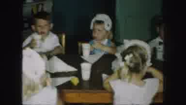 Kansas City Missouri (1959): Mid Century Preschool Kids Sitting At Table Laughing