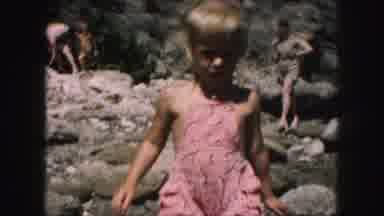 Kansas City Missouri (1959): Child Walking Blonde Hair Red Outfit Rocks Mom Dad