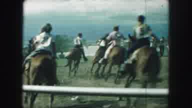Kansas City Missouri (1959): People Riding Horses Racing On The Track And Children