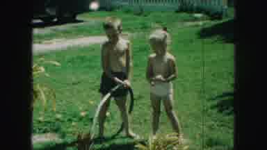 Kansas City Missouri (1959): Old Home Video Of Two Young Boys Watering The Garden