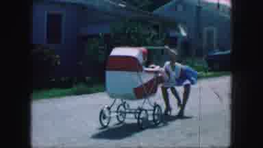 Kansas City Missouri (1959): Young Girl Walking Down The Street With A Stroller