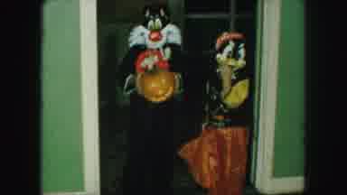 Kansas City Missouri-1959: Two Kids in Halloween Cartoon Costumes