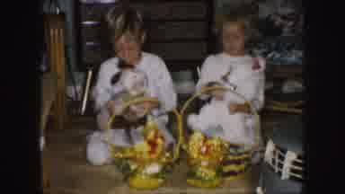 Kansas City Missouri (1959): A Boy And Girl Playing With Plush Rabbit Toys