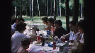 Kansas City Missouri (1959): People Are Enjoying Food Amid Some Trees On A Sunny