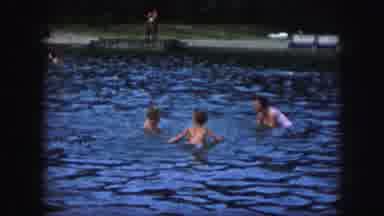 Kansas City Missouri (1959): Lady Playing With Children In Lake Area Splashing And