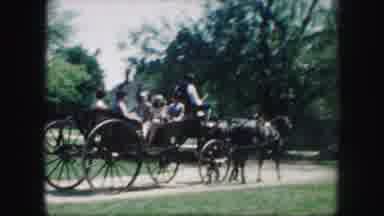 Kansas City Missouri-1959: Horse Drawn Cart Full Of People Driving Down Road