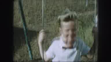 Kansas City Missouri (1959): Blonde Little Boy Swing In Swing In White Shirt And