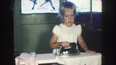 Kansas City Missouri (1959): Little Girl Ironing A White Shirt On A Kids Sized