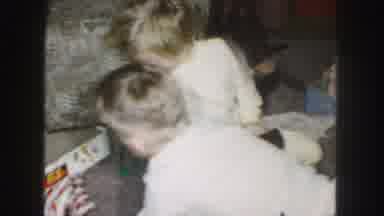 Kansas City Missouri (1959): Two Young Children In Pajamas Opening Up Christmas