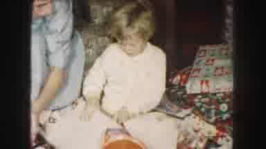 Kansas City Missouri (1959): Smiling Blonde Kid Opening Presents On Xmas