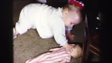 Lynbrook New York (1975): Baby Crawling On Living Room Carpet To Reach Pink