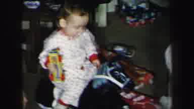Lynbrook New York (1975): Twins Boys Open Christmas Presents Pajamas Horse Car