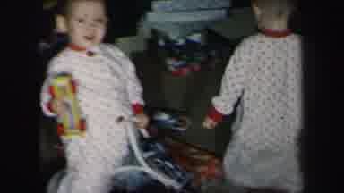 Lynbrook New York (1975): Happy Twin Boys Play With New Toys On Christmas Morning