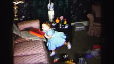 Lynbrook New York (1975): Little Girl Blue Dress Living Room Running To Couch
