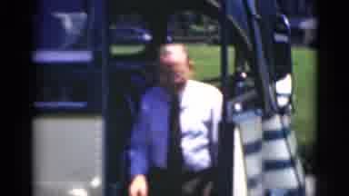 Middletown Pennsylvania (1975): Man Exists An Antique Bus As Another Walks Up To